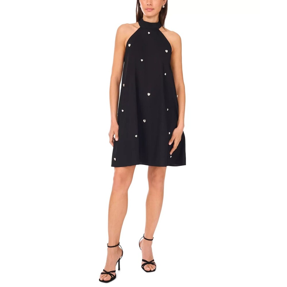 CeCe Women's 100% Cotton Printed Halter Short Shift Dress Chic Rich Black Size M